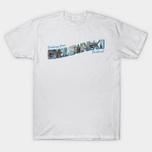 Greetings from Helsinki in Finland Vintage style retro souvenir T-Shirt